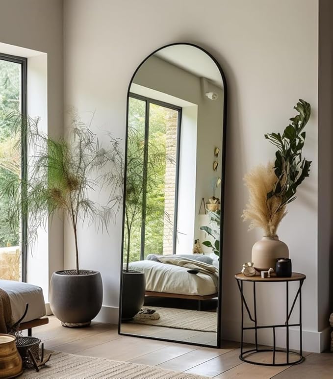 Dewfig Mirror Full Length, 64"X21" Arched Floor Mirror, Black | Aluminum Alloy Frame Full Body Mirror, HD Shatterproof Tempered Glass, Lean/Stand/Wall for Living Room,Bedroom, Dressing Room