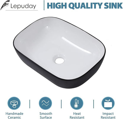 Rectangle Bathroom Vessel Sink 17"x13" Above Counter Vessel Sink | Rectangular Bathroom Above Counter Vessel Sink Black and White Ceramic Porcelain Vanity Sink Art Basin