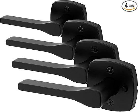 Kwikset Tripoli Lever Interior Privacy Door Handle with Lock, Door Lever for Bathroom and Bedroom, Matte Black Reversible Keyless Turn Lock, with Microban Protection (Pack of 4)