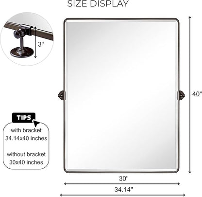 TEHOME Pivot Mirror Oil Rubbed Bronze Tilt Mirror Large Metal Framed Rectangle Tilting Beveled Vanity Mirrors for Wall, Vertical Hanging, Overall 34.14 x 40 inches (Mirrror 30 x 40 inches)