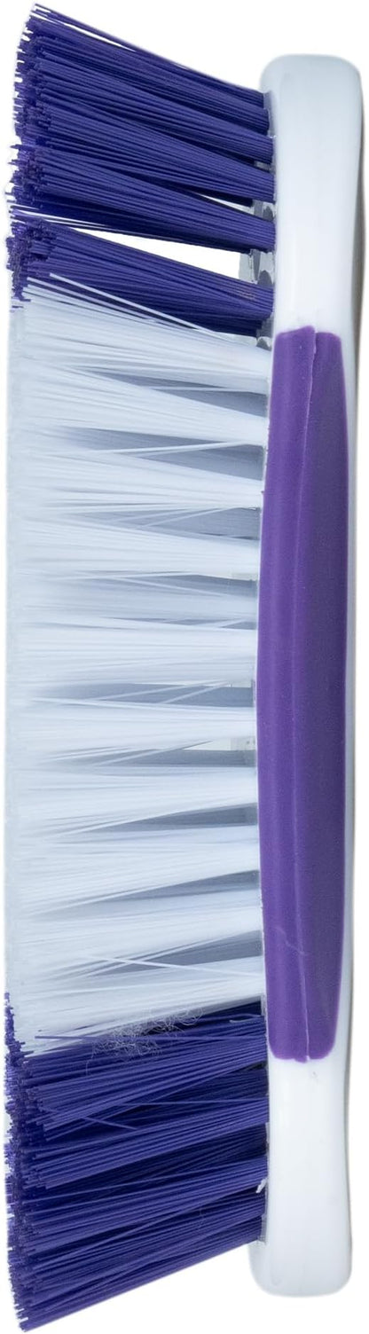 Fabuloso Cleaning Brush, Compact Hand Scrub Brush with Easy Grip Rubber Texture for Kitchen, Bathroom, Tile, Baseboards and Floors, Firm Bristles for Indoor Surface Cleaning, White & Purple, 6 Inch