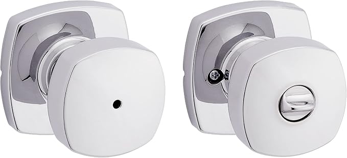 Kwikset Arroyo Knob Interior Privacy Door Knob with Lock, Door Handle For Bathroom and Bedroom, Polished Chrome Keyless Turn Lock Doorknob