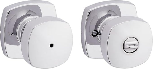 Kwikset Arroyo Knob Interior Privacy Door Knob with Lock, Door Handle For Bathroom and Bedroom, Polished Chrome Keyless Turn Lock Doorknob