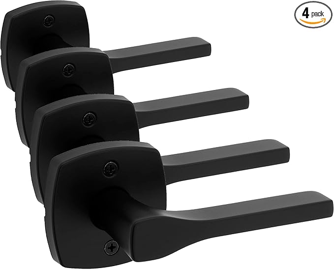 Kwikset Tripoli Dummy Door Handle, Single Sided for Closets, French Double Doors, and Pantry, Matte Black Non-Turning Reversible Interior Push/Pull Lever, with Microban Protection (Pack of 4)