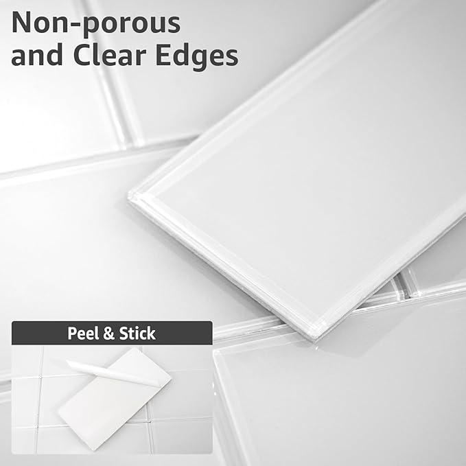 Art3d 4 Sq Ft Glass Backsplash Tiles, 32-Piece Glass Peel and Stick for Kitchen or Bathroom, 3" x 6" Subway White Backsplash Tiles