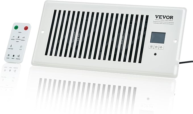 VEVOR Register Booster Fan, Quiet Vent Booster Fan Fits 4” x 10” Register Holes, with Remote Control and Thermostat Control, Adjustable 10-Speed for Heating Cooling Smart Vent, White