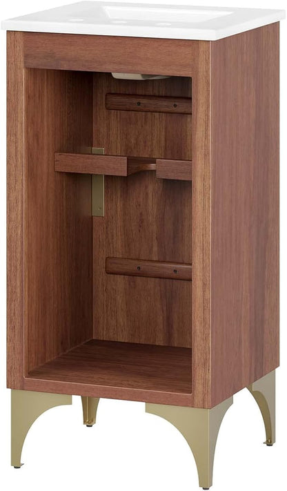 Modway Daylight Bathroom Vanity Cabinet with Ceramic Sink Basin, 18 Inch, White Walnut