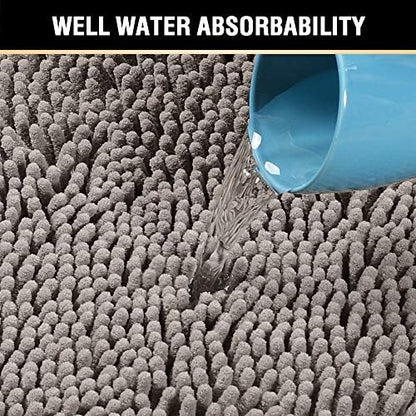 H.VERSAILTEX Chenille Bath Rug Non-Slip Bathroom Rug Shag Shower Mat Machine-Washable Bath Mat with Water Absorbent Soft Microfibers, 20" W x 32" L, Dark Grey