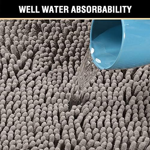 H.VERSAILTEX Extra Thick Chenille Plush Pattern Bath Rugs for Bathroom Non Slip - Soft Plush Shaggy Bath Mats for Bathroom Floor, Indoor Mats Rugs for Entryway (Dark Grey, 32 x 20 Plus 24 x 17 Inches)