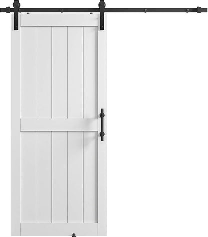 36 x80in MDF Sliding Barn Door with 6.6ft Barn Door Hardware Kit & Handle | White Solid Barn Door Slab Covered with Water-Proof PVC Surface, Pre-Drilled Holes Easy Assembly, H-Frame