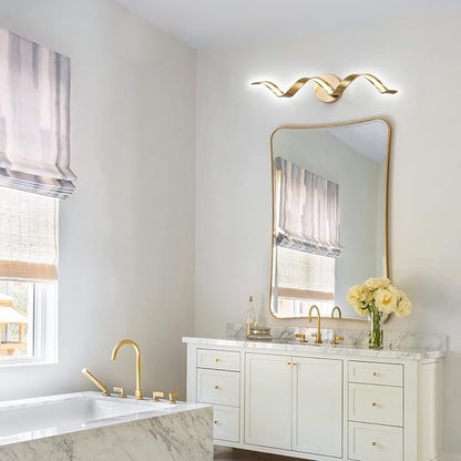 Dimmable Gold Bathroom Light Fixtures, 24 inch Spiral Design Modern LED Bathroom Vanity Lights Over Mirror, 15W Wall Light Fixtures for Living Room Cold White 6000K