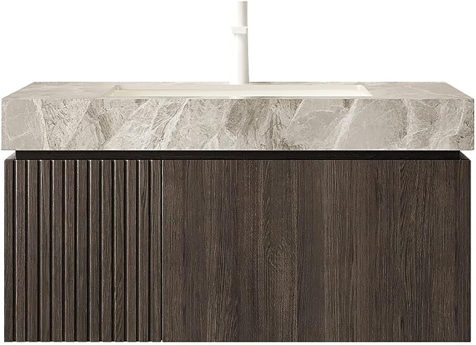 KEIKI 36 Inch Floating Bathroom Vanity with Sink, Espresso & Grey | Modern Wall Mounted Storage Cabinet w/ Drawer & Door, Pre-assembled Wood Panels, Sintered Stone Top & Ceramic Basin Combo Set
