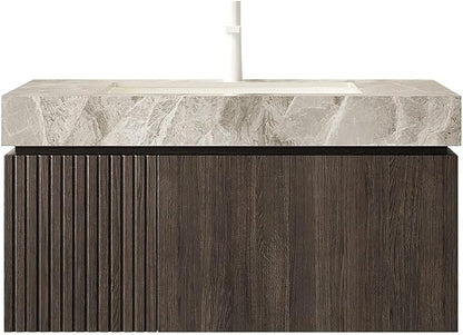 KEIKI 36 Inch Floating Bathroom Vanity with Sink, Espresso & Grey | Modern Wall Mounted Storage Cabinet w/ Drawer & Door, Pre-assembled Wood Panels, Sintered Stone Top & Ceramic Basin Combo Set