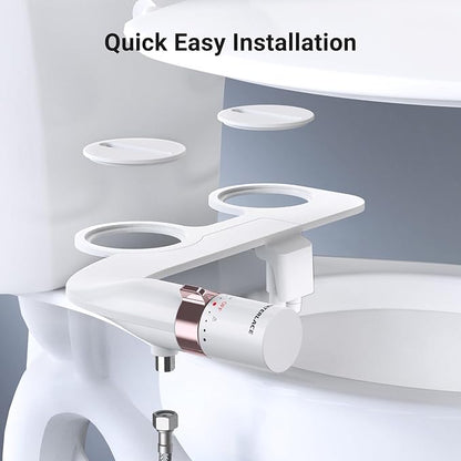 Bidet Attachment for Toilet, Dual Nozzle Bidet Toilet Seat, Non-Electric Ultra-Thin Bidets for Existing Toilets, Rear/Feminine Wash with Adjustable Water Pressure (Rose Gold)