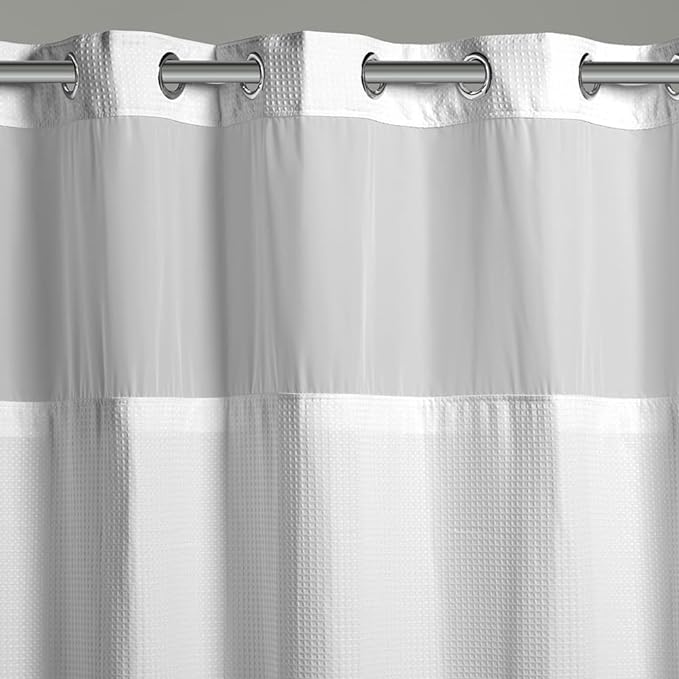 Hookless It's A Snap! 3-in-1 Shower Curtain With Waffle Fabric, Sheer Top Window, Flex-On Rings & Liner, 71" x 74", White