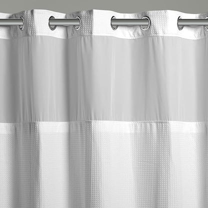 Hookless It's A Snap! 3-in-1 Shower Curtain With Waffle Fabric, Sheer Top Window, Flex-On Rings & Liner, 71" x 74", White