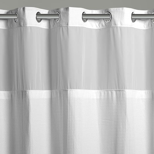 Hookless It's A Snap! 3-in-1 Shower Curtain With Waffle Fabric, Sheer Top Window, Flex-On Rings & Liner, 71" x 74", White
