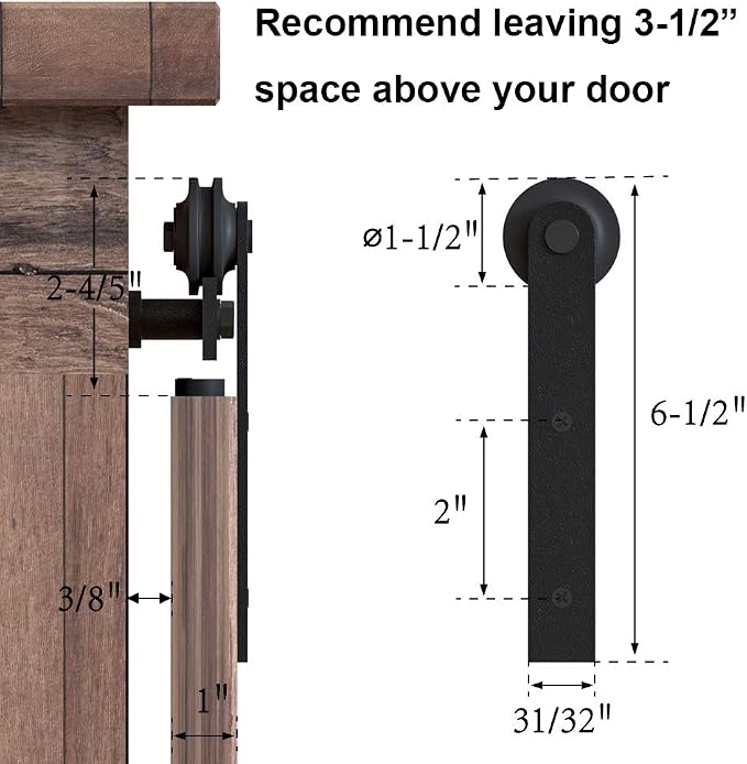 WINSOON 3FT Super Mini Barn Door Hardware Kit, Single Door, I Shape Hanger | Sliding Small Barn Door Hardware Kit, for Mini/Small Barn Door, TV Stands, Wardrobe Cabinets, DIY