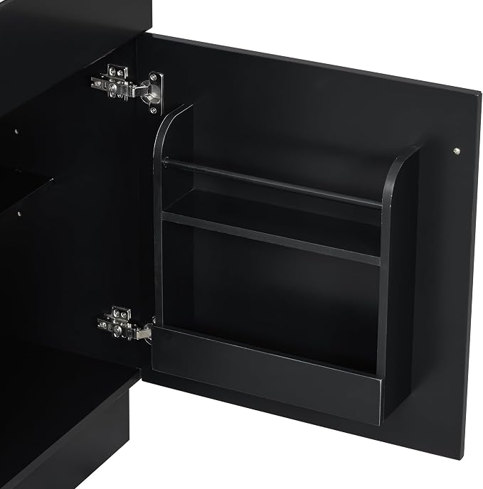 Christopher Knight Home Vanes Wood Frame 20" Bathroom Vanity with Ceramic Sink, Cabinet with Soft-Closing Door Shelf and Adjustable Shelf, Open Back, Metal Hardware, Storage/Organizer, Black