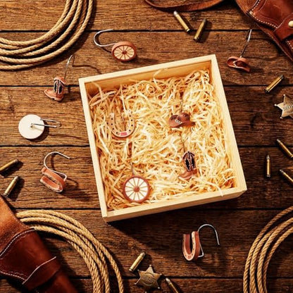 Thyle 12 Pcs Western Cowboy Shower Curtain Hooks, Rustic Farmhouse Bathroom Decor Rings with Cowboy Hat Boot Horseshoe Designs, Vintage Ranch Style Shower Curtain Rings for Country Home Holiday Decor