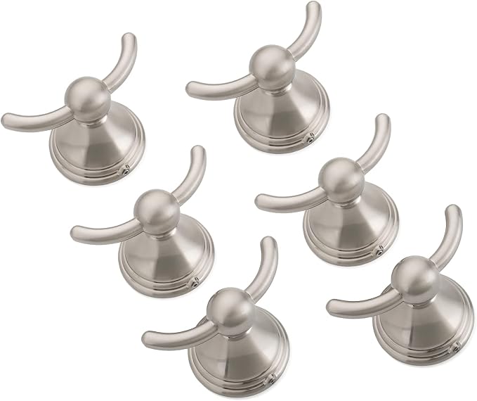 FILTA Bathroom Towel Hooks, Brushed Nickel Robe & Towel Hooks for Wall Mounted, Traditional Towel and Robe Hooks for Hanging Towels, Bath Towel Holder for Shower (6 Pack)