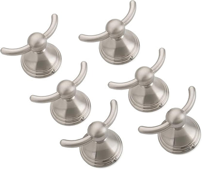FILTA Bathroom Towel Hooks, Brushed Nickel Robe & Towel Hooks for Wall Mounted, Traditional Towel and Robe Hooks for Hanging Towels, Bath Towel Holder for Shower (6 Pack)