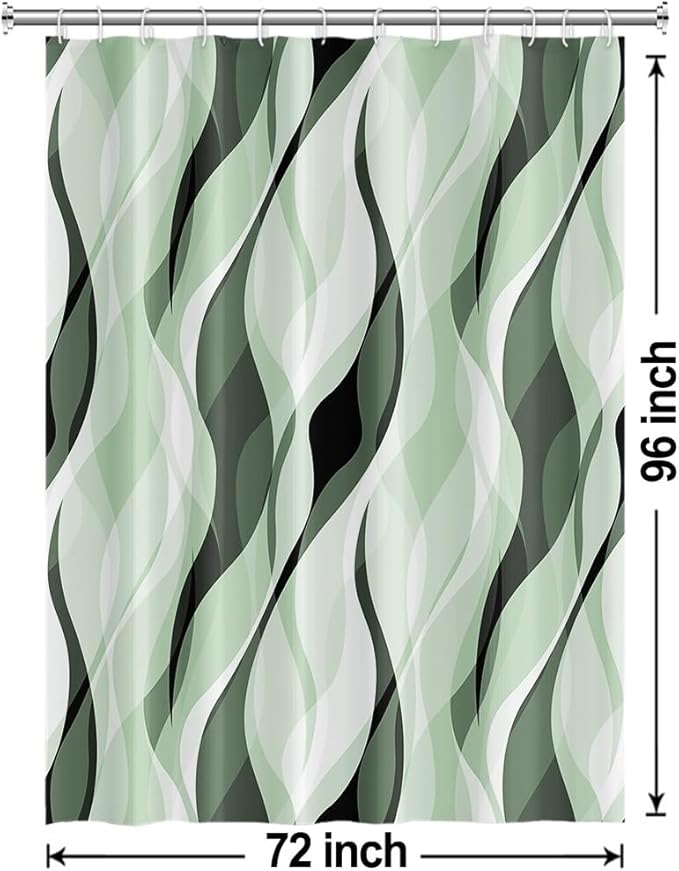 Green Shower Curtain, Modern Abstract Ombre Green Striped Shower Curtain Set for Bathroom Waterproof Polyester Shower Curtain with Hooks, 72x96 Inch
