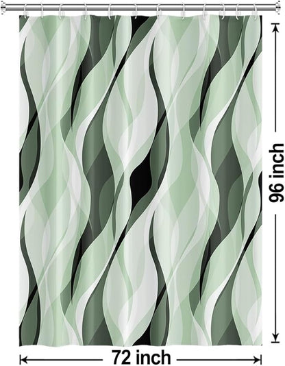 Green Shower Curtain, Modern Abstract Ombre Green Striped Shower Curtain Set for Bathroom Waterproof Polyester Shower Curtain with Hooks, 72x96 Inch