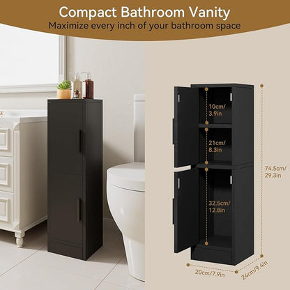 IBUYKE Small Bathroom Storage Cabinet, Narrow Floor Corner Cabinet with 2 Doors & Adjustable Shelf, Small Bathroom Organizer, Space-Saving Storage Solution for Toilet, Laundry Room UWBS002B