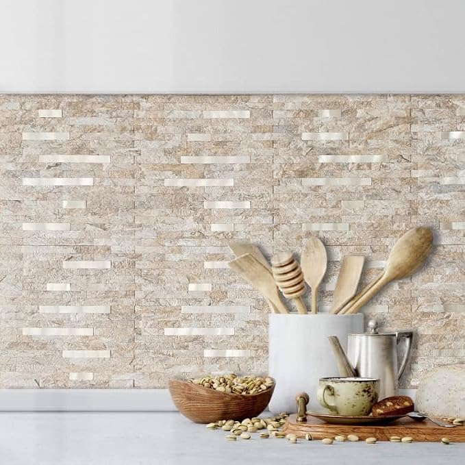 DICOFUN 10-Sheet Peel and Stick Backsplash Wall Tile, PVC Kitchen Backsplash Peel and Stick in Sandstone, 9.4 sq.ft