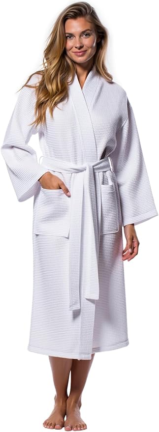 Turquaz Womens Lightweight Waffle Kimono Bathrobe for Men - Soft Quick-Dry Spa & Summer Towel Robe, Cotton Blend