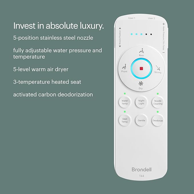 Brondell Thinline T44-EW Swash Electric Bidet Toilet Seat With Thin Profile, Heated,Remote Control, Oscillating Stainless Steel Nozzle, Warm Air Dryer, Night Light, Gentle Close Lid, Elongated