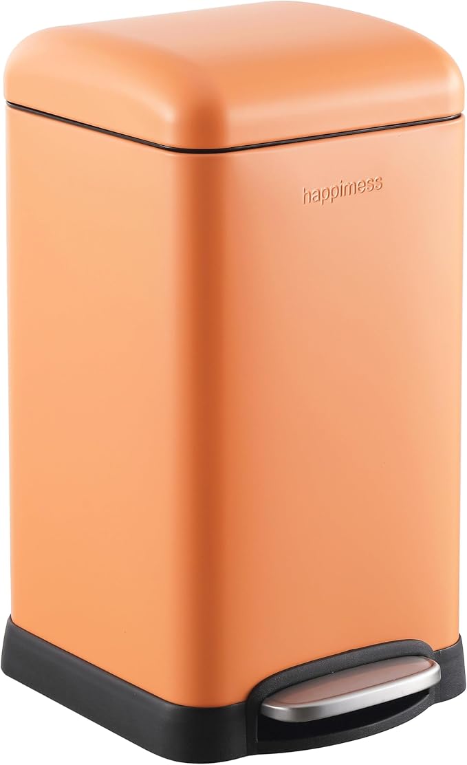 happimess Betty Retro Mini 3.2 Gal Step Trash Can, Carrot Cake | Soft-Close Lid, Removable Liner, Iron, Hands-Free Pedal, Satin Finish, Non-Skid Base, Built-In Damper, Modern, Minimalistic