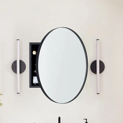 Surface Mount Black Round Circle Bathroom Medicine Cabinet with Mirror Circlular Shaped Stainless Steel Metal Framed Medicine Cabinets Bathroom Cabinet with Mirror 24'' Diameter