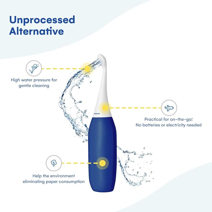 HappyPo The Original Butt Shower - Portable Bidet - The Easy-Bidet 2.0 Replaces Wet Wipes and Shower Toilet - Portable Bum Spray for Travel - Dark Blue