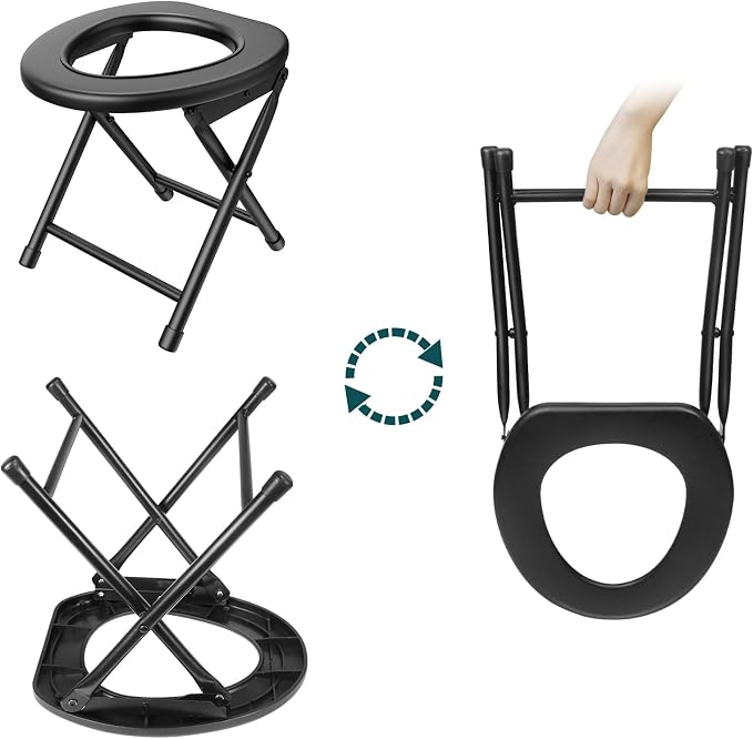 BLIKA Portable Toilet for Camping & Travel - 300LBS Weight Capacity, Folding Toilet with Removable Plastic Ring and Bags