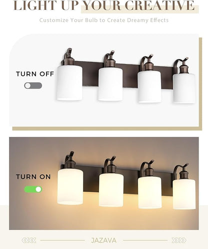 4 Light Bathroom Vanity Light, Morden Bathroom Lighting Fixtures Over Mirror Oil Rubbed Bronze Modern Wall Sconce with Milky White Frosted Shade ZCVL01ORBW-4