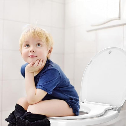 17" White Round Toilet Seat for Adult and Child, Built-In Potty Training Seat with Soft Quiet Close Non-Slip Design, Magnetic Kids Seat and Cover for Round/Oval Toilets, Easy to Install and Clean