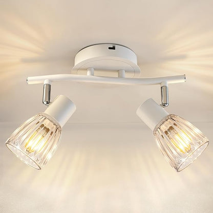 HiBay 2-Light Track Lighting, Adjustable Modern Ceiling Light Fixture White | with Glass Shades, Flush Mount Wall Spotlight Indoor for Kitchen, Bedroom, Living Room, E12 Base, No Bulbs