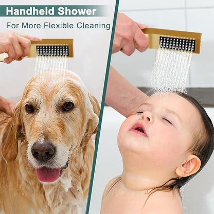 Shower System Shower Faucet Set, STARBATH 12"+6" Wall Mount Rain Shower Head and Handheld Spray for Two Person, Rainfall Shower System with Diverter Valve and Trim Kit Complete,Brushed Gold