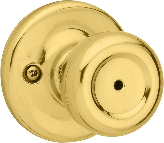 Kwikset Mobile Home Interior Privacy Door Knob with Lock, Door Handle For Bathroom and Bedroom, Polished Brass Keyless Turn Lock Doorknob