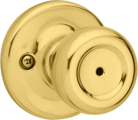 Kwikset Mobile Home Interior Privacy Door Knob with Lock, Door Handle For Bathroom and Bedroom, Polished Brass Keyless Turn Lock Doorknob