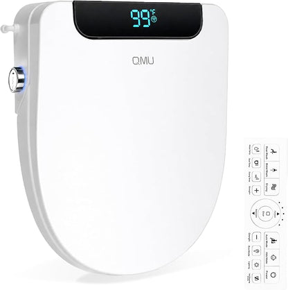 Electric Bidet Toilet Seat Round – Heated Seat, Warm Water & Air Dryer | Wireless Remote & Side Knob Dual Control, Self-Cleaning Nozzle, Slow-Close Lid, LED Display, Night Light, Easy DIY Install