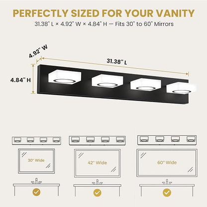 Bathroom Vanity Light, 4-Light 31 Inch Matte Black 5CCT 2700-6500K LED Bathroom Light Fixtures Over Mirror, Vanity Lighting Modern Bath Wall Sconce for Mirror Bedroom Living Room