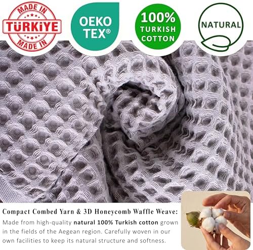 PÜSKÜL Natural 100% Turkish Cotton Waffle Towels Set of 4-Piece, L.-Gray