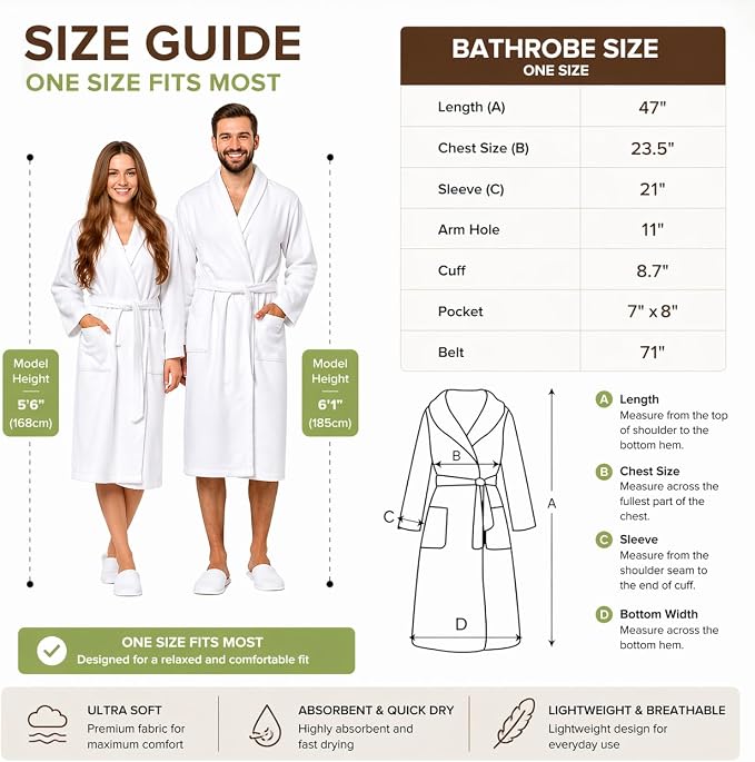BIOLINEN 100% Cotton Terry Shawl Collar Bathrobe with Slippers