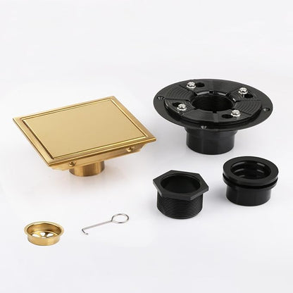 Square Shower Drain Gold 6 inch with 2 in 1 Tile-Insert Cover | AISI 304 Stainless Steel Brushed Shower Floor Drain with Removable Hair Catcher and Flange Fits Bathroom Balcony Kitchen