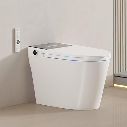 Smart Toilet with Bidet Built-In and Tank – Foam Shield, Heated Seat, Dual Flush, Warm Water & Dryer, Mutiple Clean Modes, Foot Sensor, Night Light, and Wireless Remote Control