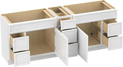 HomeBeyond 84 Inches Bathroom Vanity Base Cabinet Without Sink, Double Sink Top with Door & Soft Closing Drawers, Sturdy Floor Mounted Cabinet 2-Door 7-Drawer, White