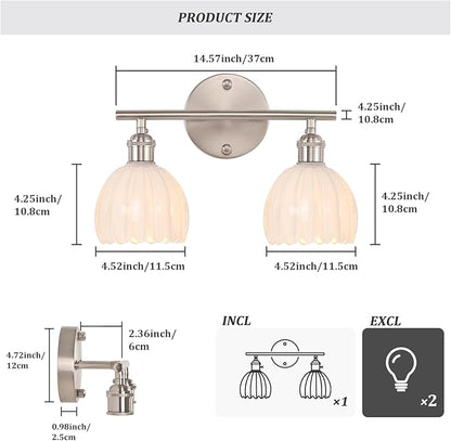 Bathroom Light Fixtures, 2-Light Vanity wall Light Over Mirror with White Tulip Glass Shade for Bedroom Living Room (Bulb Not Included), Satin Nickel
